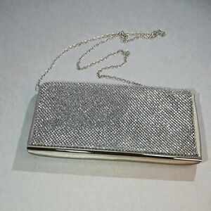 La Regale Silver Rhinestone Evening Clutch Purse Chain Strap Formal Bag